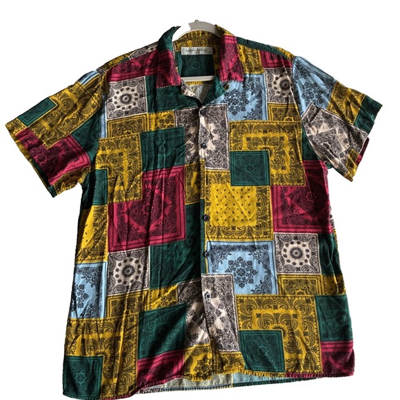 Maison Article Other - Maison Article Shirt Mens Paisley Color Block AOP SS Camp Collar Button Up Lg